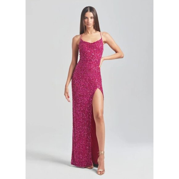 Retrofete Blair Sequin Dress in Dragon Fruit - Picture 2 of 6